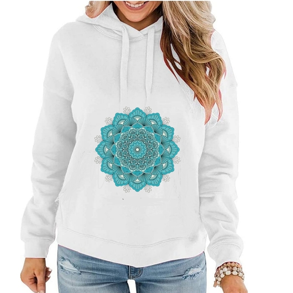Hand Crafted Tops - AQUA MANDALA HOODIES Fashionista. Cozy sweatshirt. Handmade